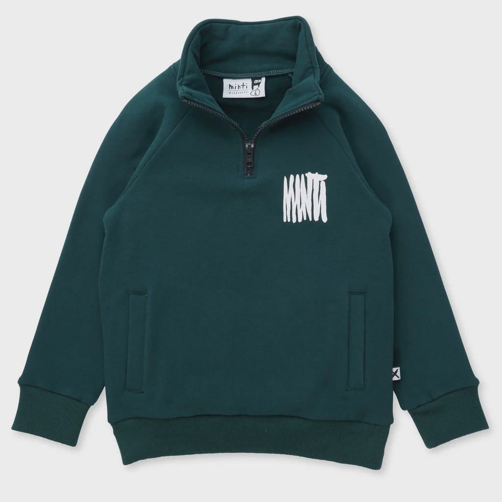 Furry Half Zip Crew - Forest Colour