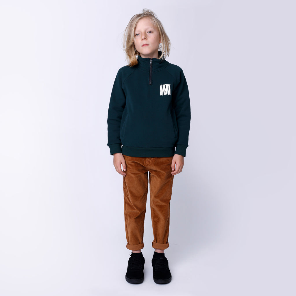 Furry Half Zip Crew - Forest Colour