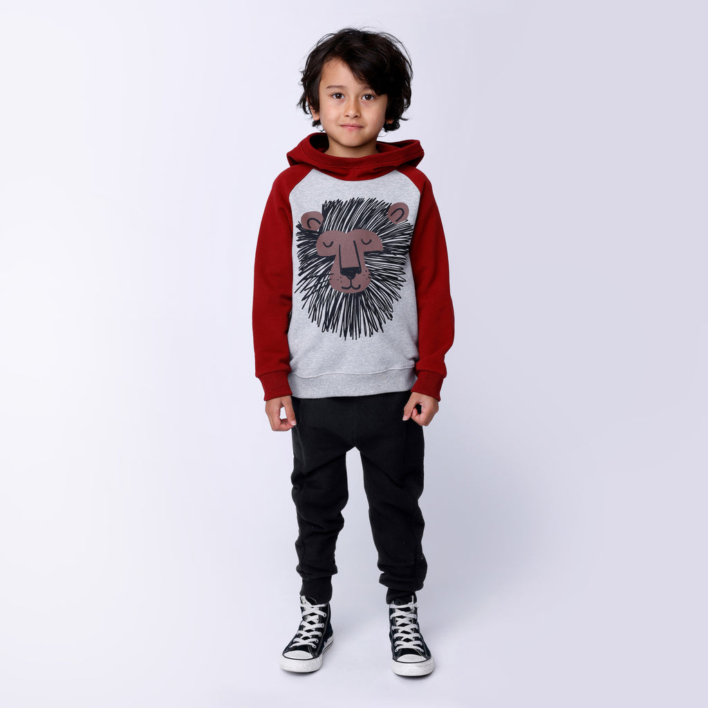 Wild Lion Furry Hood - Grey Marle/Burnt Red