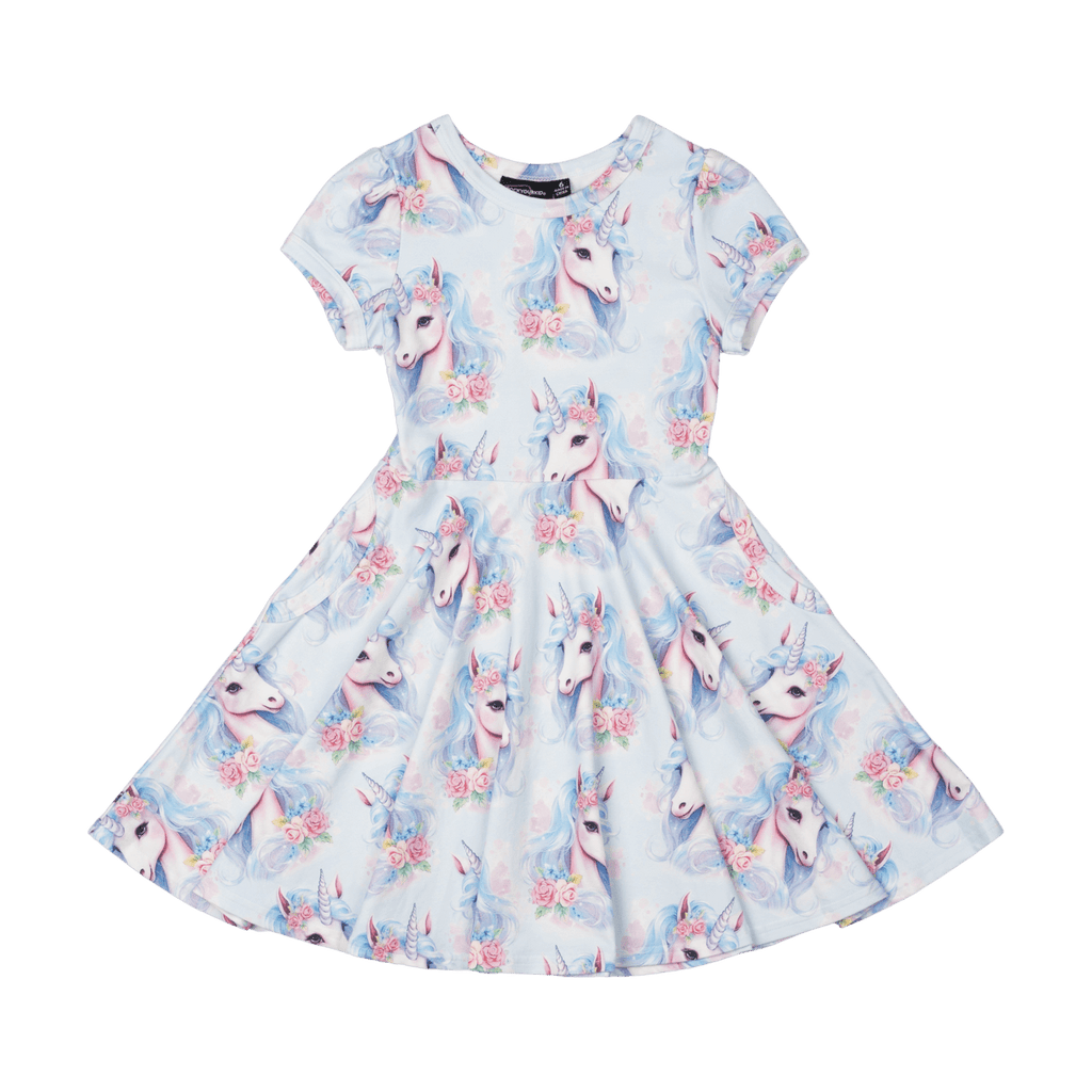 BLUE UNICORN WAISTED DRESS