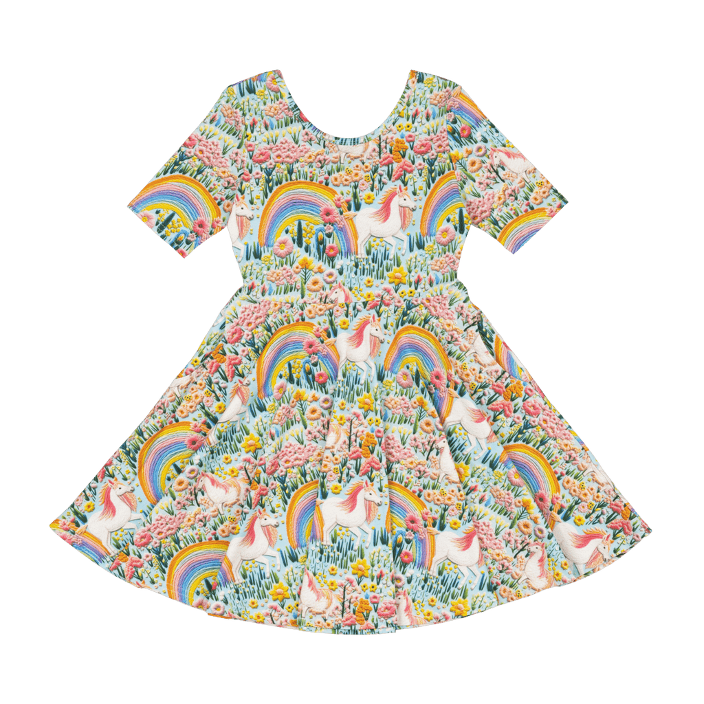 EMBROIDERED UNICORNS MABEL WAISTED DRESS