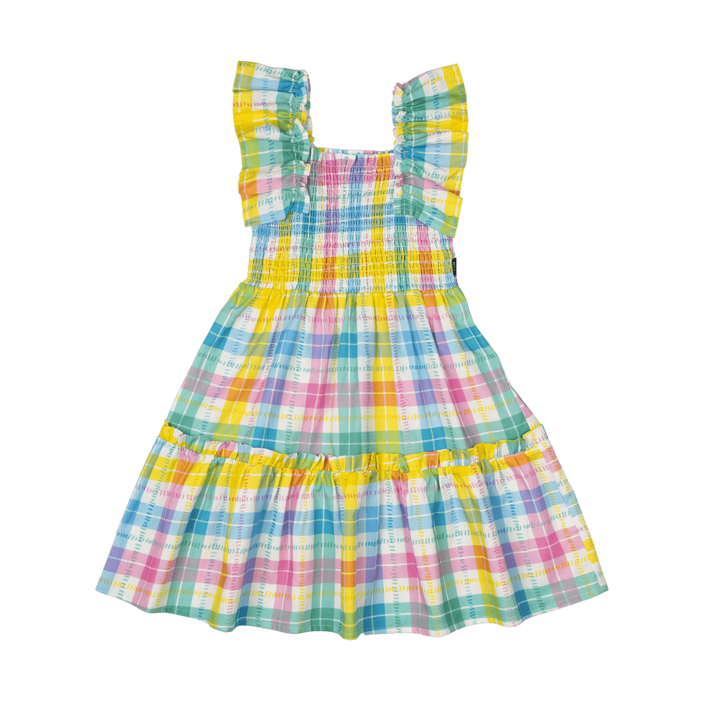 Summer Time Plaid Shirred Dress