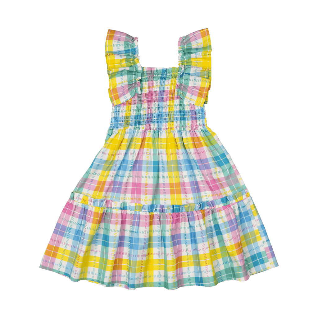 Summer Time Plaid Shirred Dress